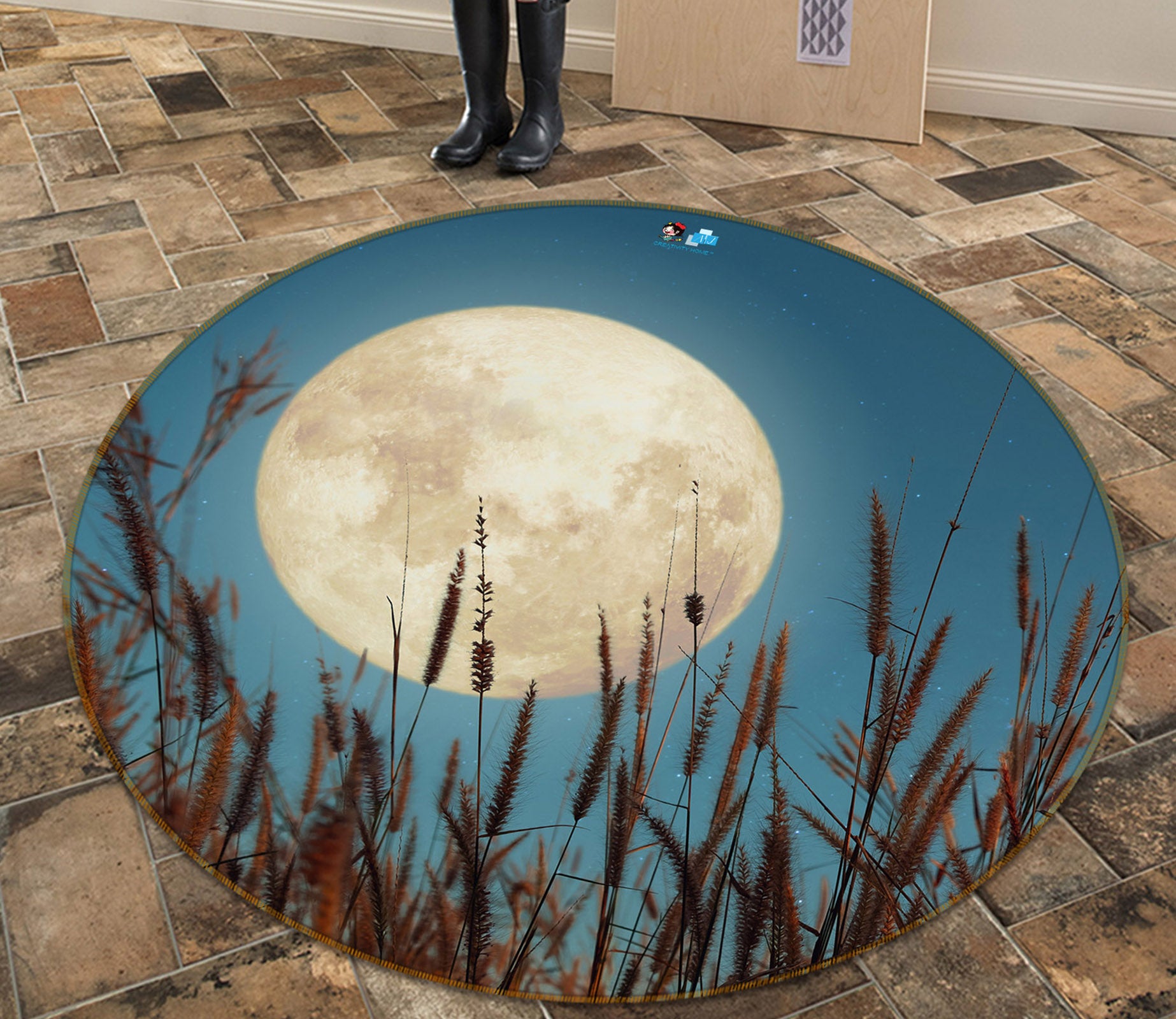 3D Moon Grass 81088 Round Non Slip Rug Mat