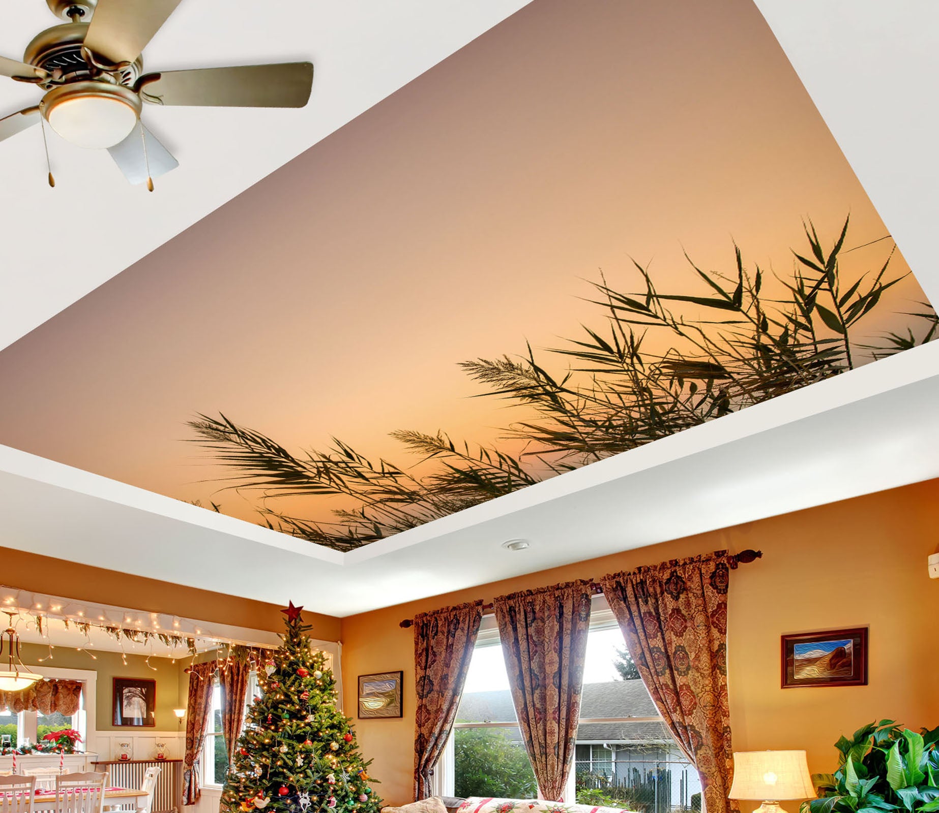 3D Sunset Reed 2587 Assaf Frank Ceiling Wallpaper Murals