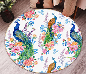 3D Peacock Flowers 29043 Round Non Slip Rug Mat