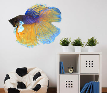 3D Blue-yellow Goldfish Tail 044 Animals Wall Stickers Wallpaper AJ Wallpaper 