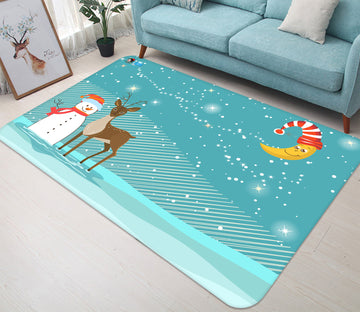 3D Snowman Deer Moon 65203 Christmas Non Slip Rug Mat Xmas