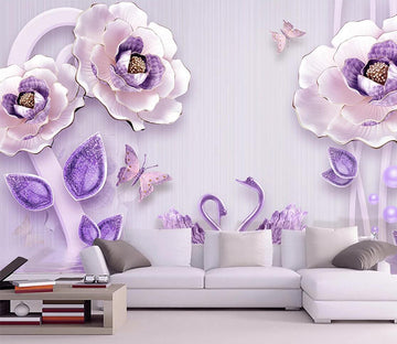 3D Purple Crystal Swan WC727 Wall Murals