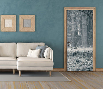 3D Grey Grassland Tree Deer 106192 Assaf Frank Door Mural