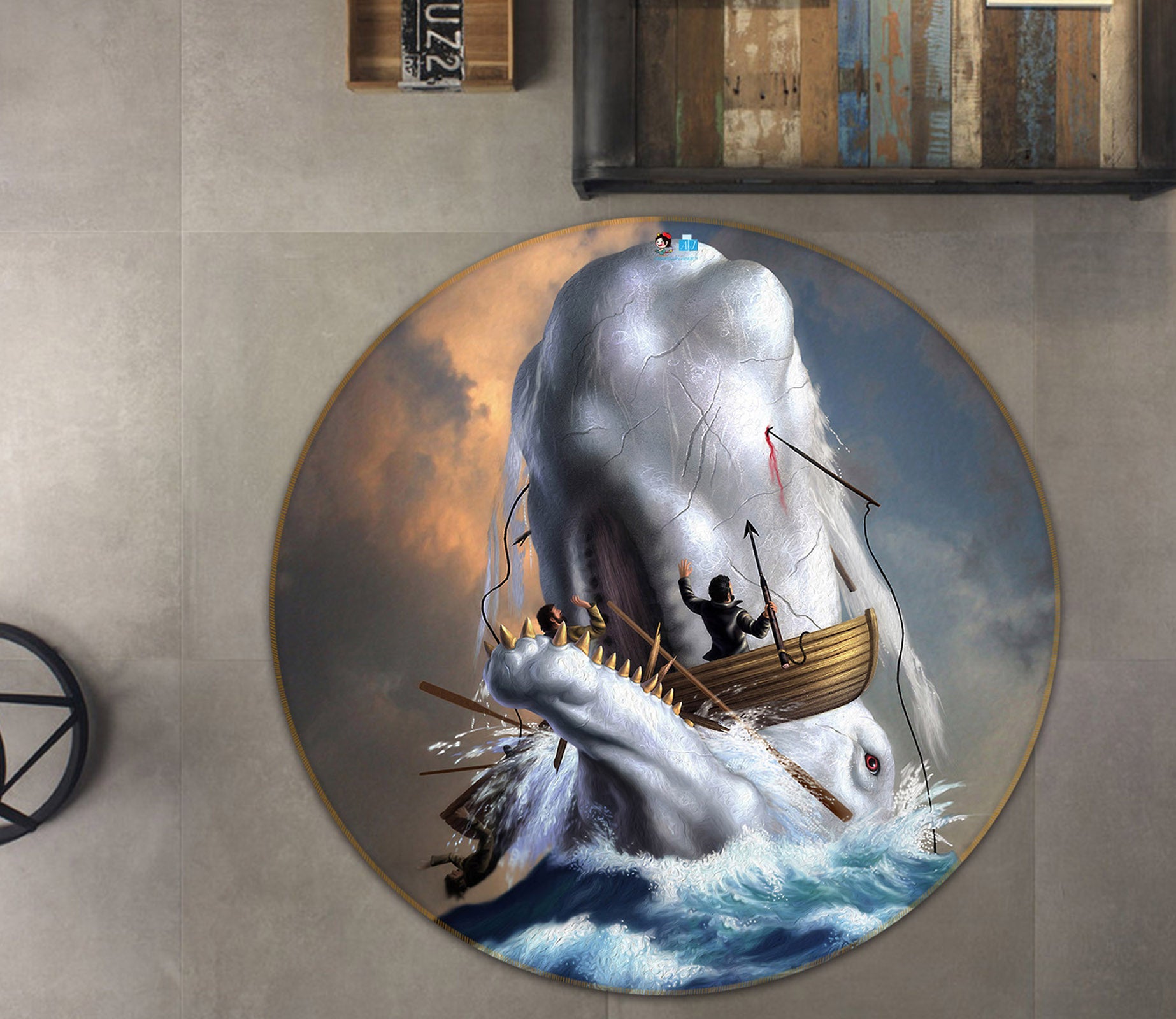 3D Wave Boat 85135 Jerry LoFaro Rug Round Non Slip Rug Mat