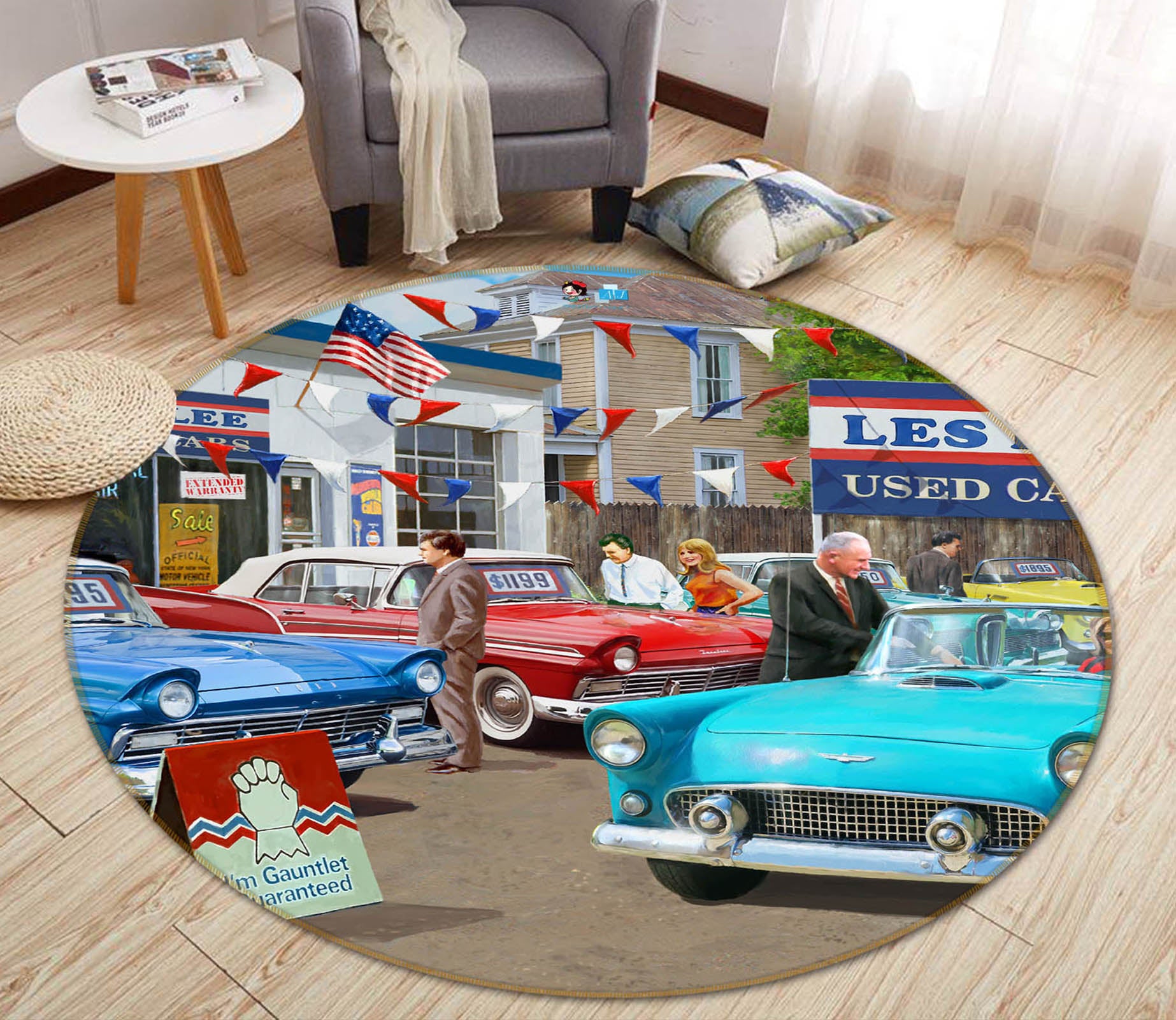 3D Flag Car 072 Kevin Walsh Rug Round Non Slip Rug Mat