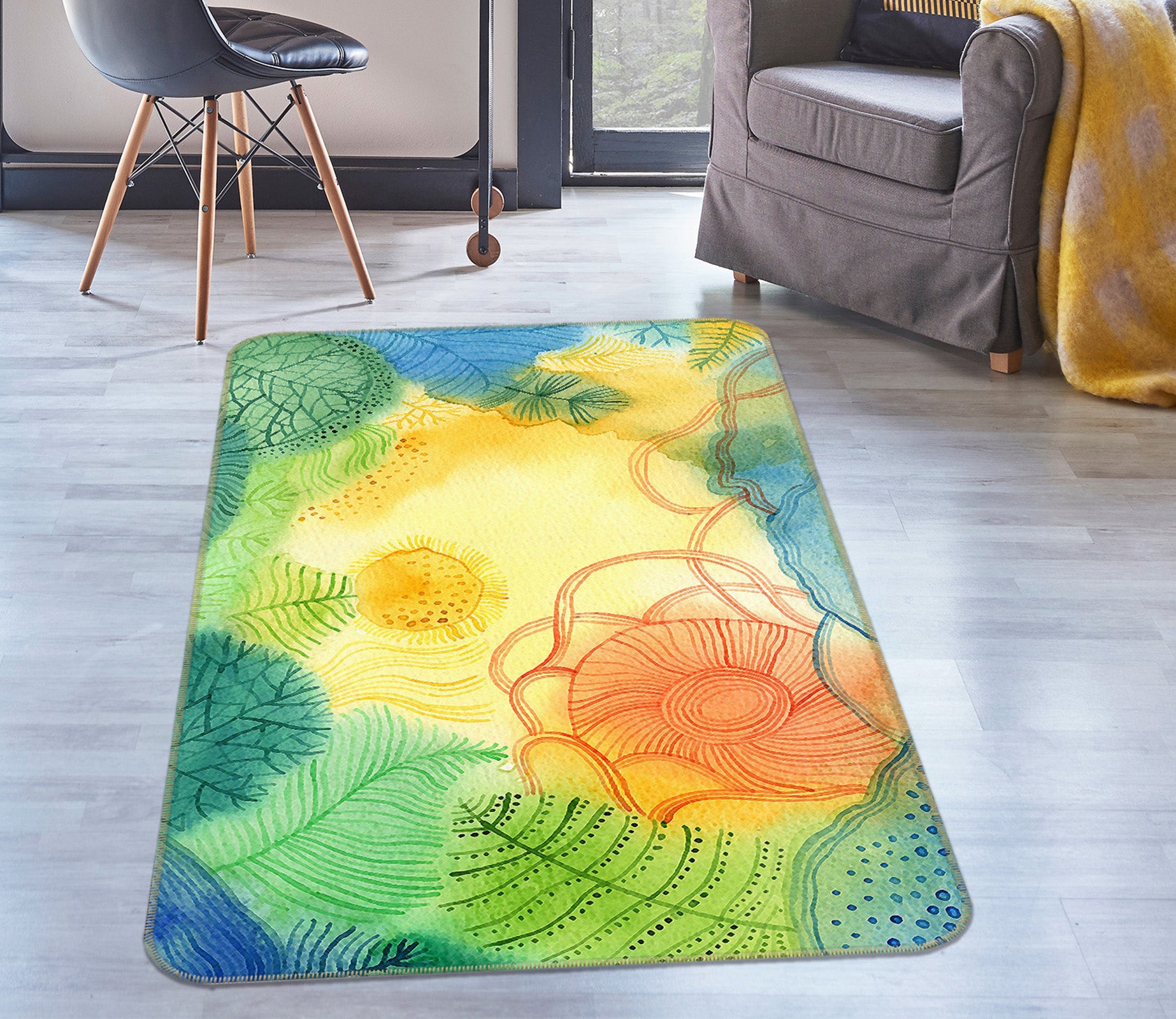 3D Leaf Pattern 65007 Non Slip Rug Mat