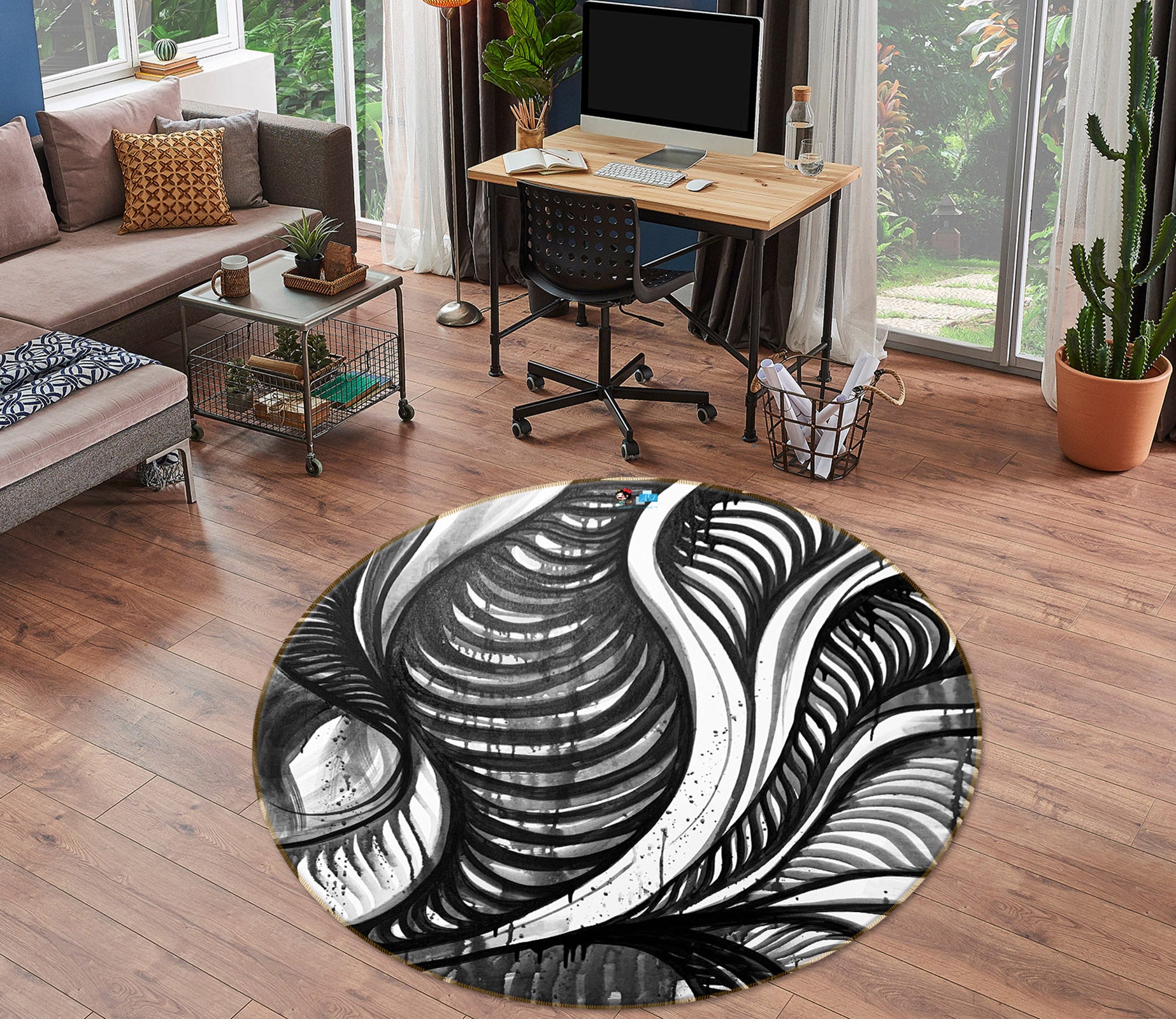 3D Line Drawing 8237 Jacqueline Reynoso Rug Round Non Slip Rug Mat