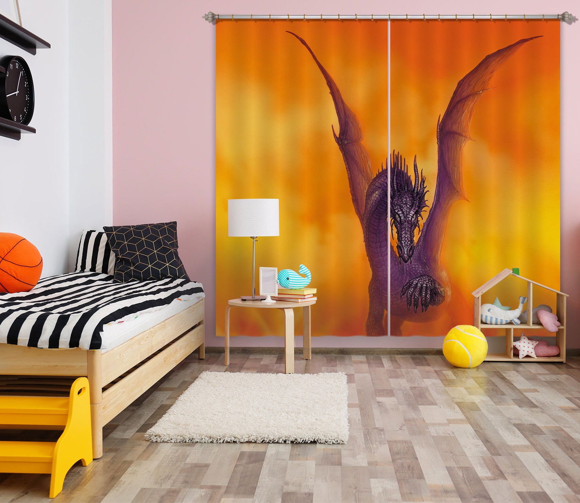 3D Orange Sky Purple Dragon 7164 Ciruelo Curtain Curtains Drapes