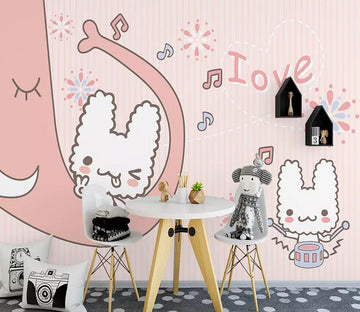 3D White Kitten Elephant WC790 Wall Murals