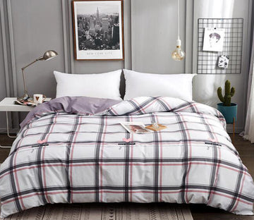 3D Brown White Plaid 3128 Bed Pillowcases Quilt
