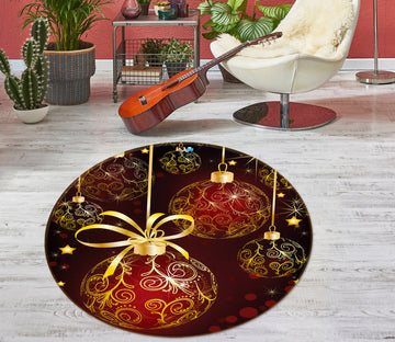 3D Golden Ball 54118 Christmas Round Non Slip Rug Mat Xmas