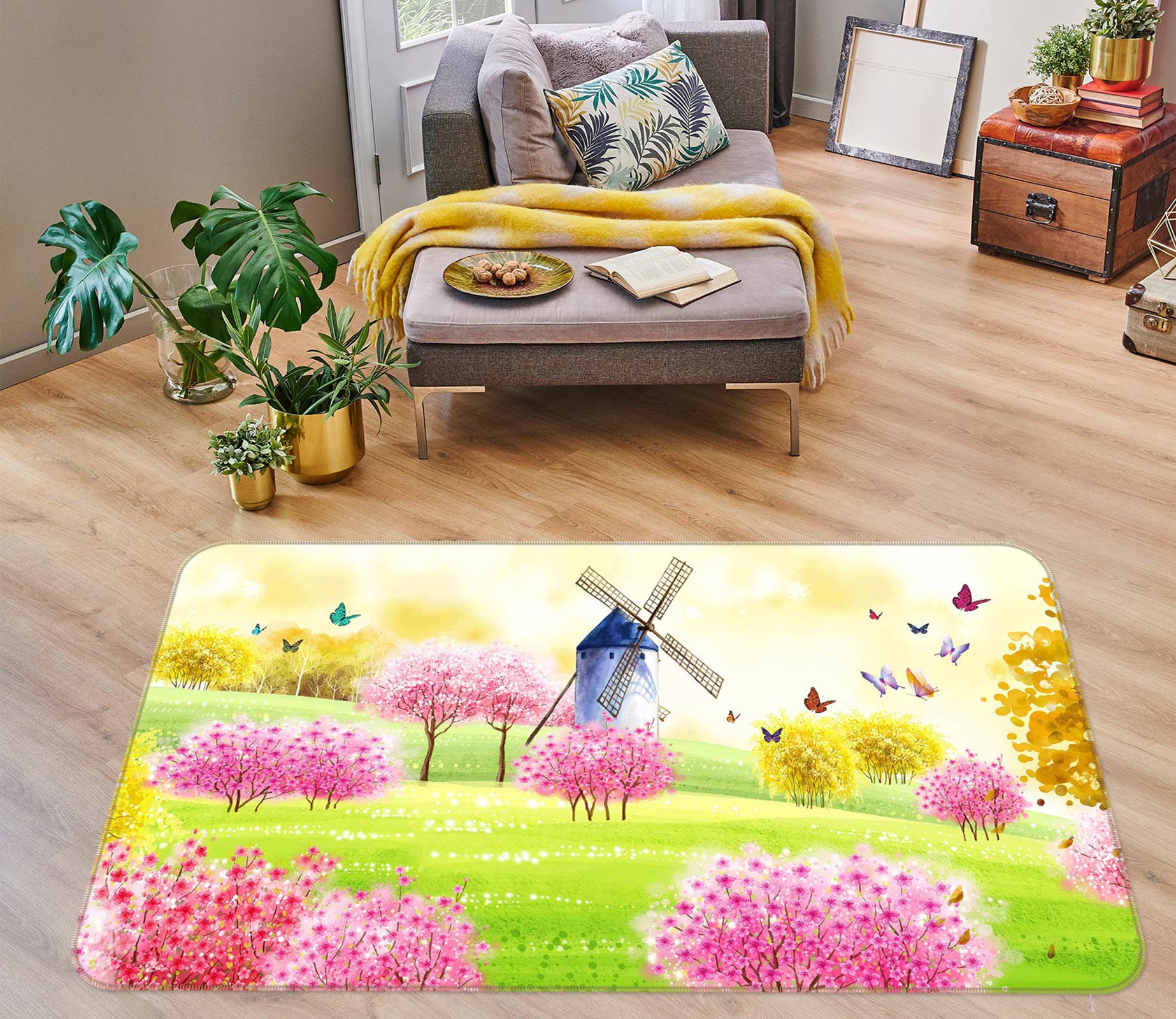 3D Flowery Windmill 76028 Non Slip Rug Mat