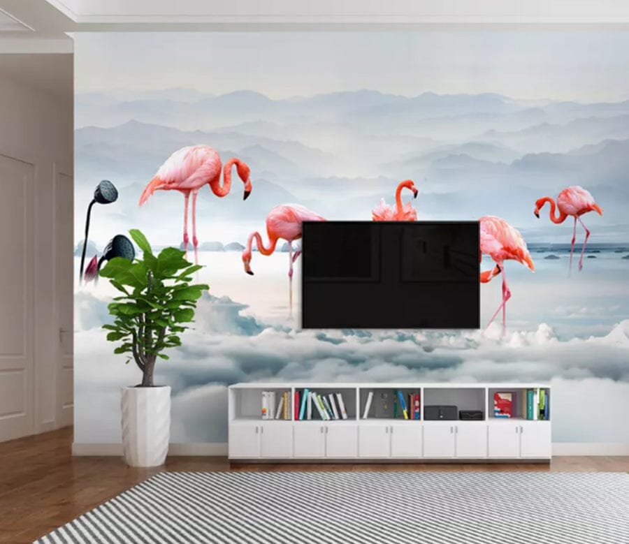 3D Pink Flamingo 2088 Wall Murals Wallpaper AJ Wallpaper 2 