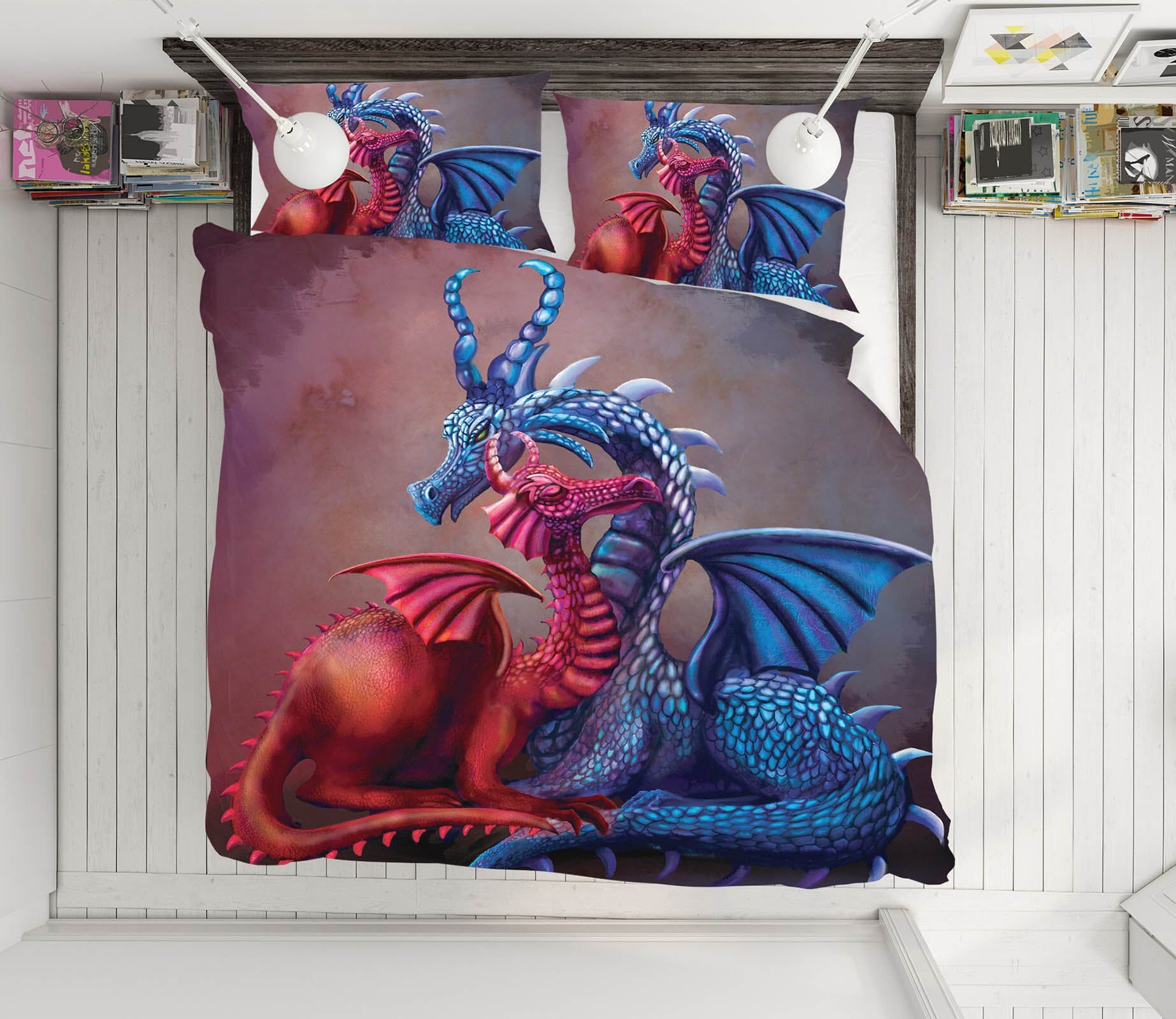 3D Winged Dragon 108 Rose Catherine Khan Bedding Bed Pillowcases Quilt Quiet Covers AJ Creativity Home 