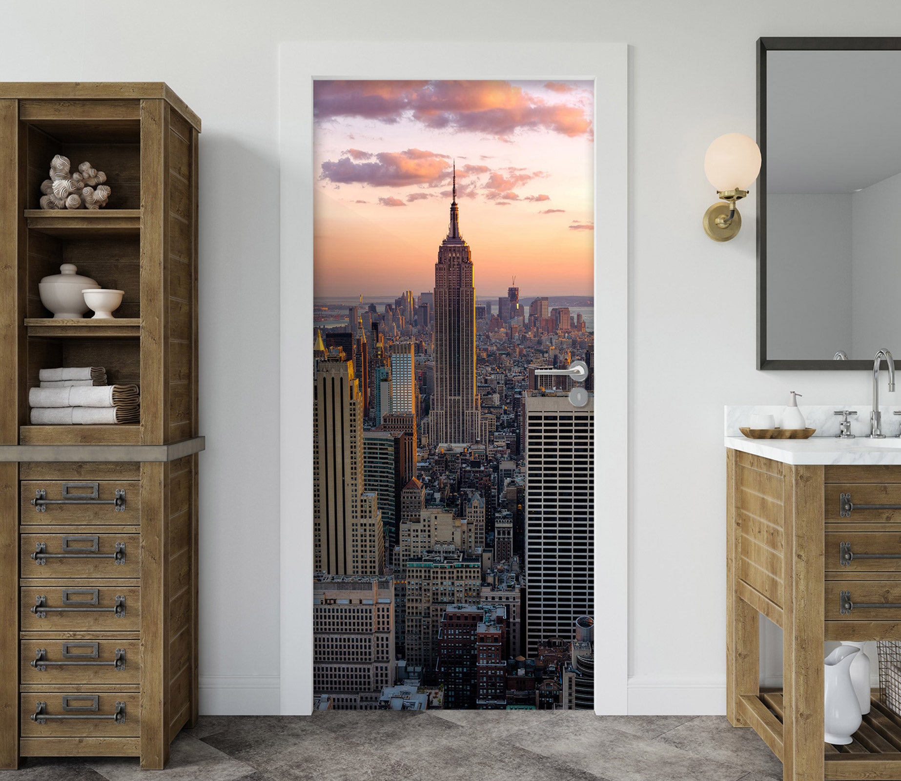3D Sunset City Building 156 Door Mural
