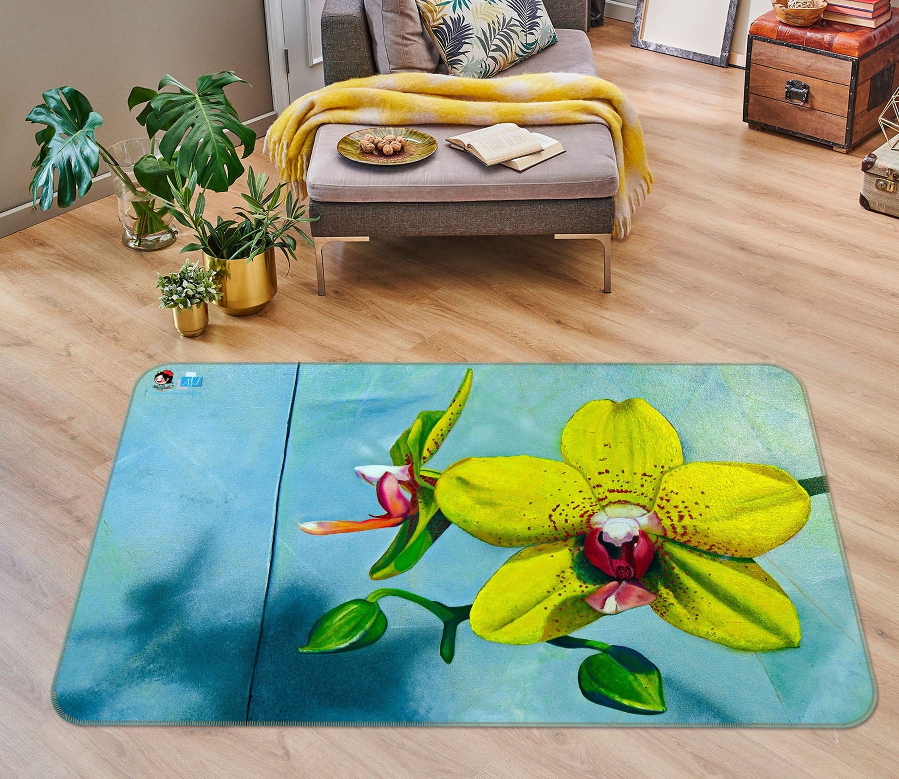 3D Yellow Flowers 11147 Matthew Holden Bates Rug Non Slip Rug Mat