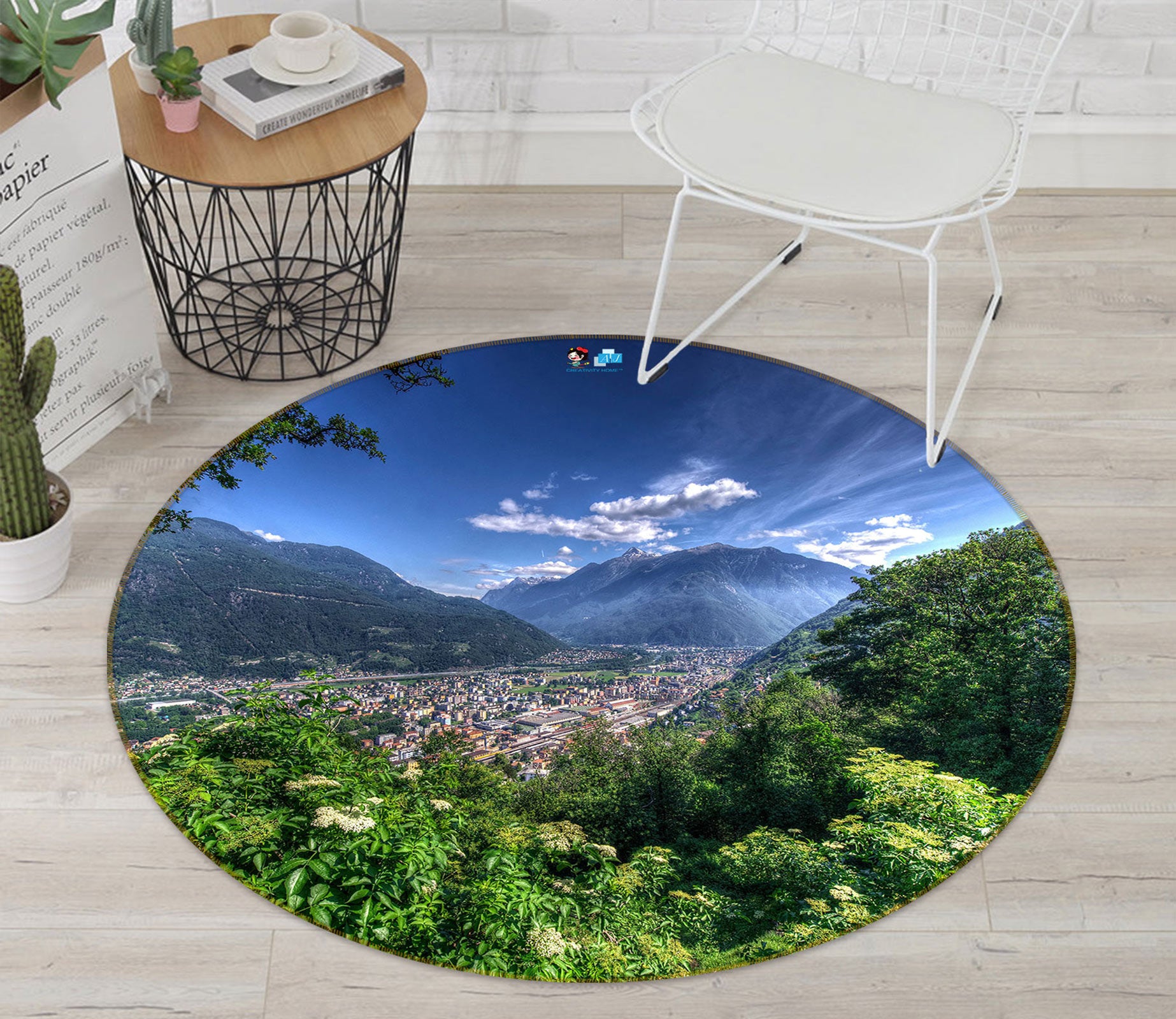 3D Mountains Forest 80284 Round Non Slip Rug Mat