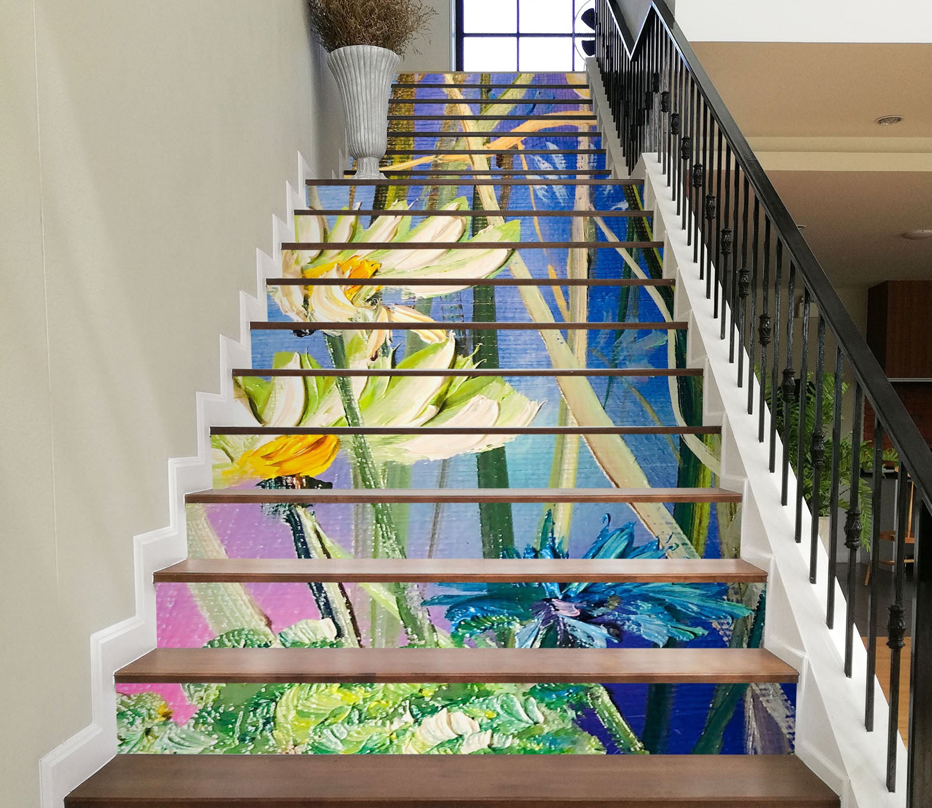 3D White Daisy Petals 2160 Skromova Marina Stair Risers