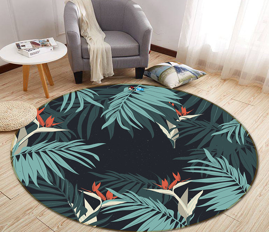 3D Leaf Pattern 64070 Round Non Slip Rug Mat
