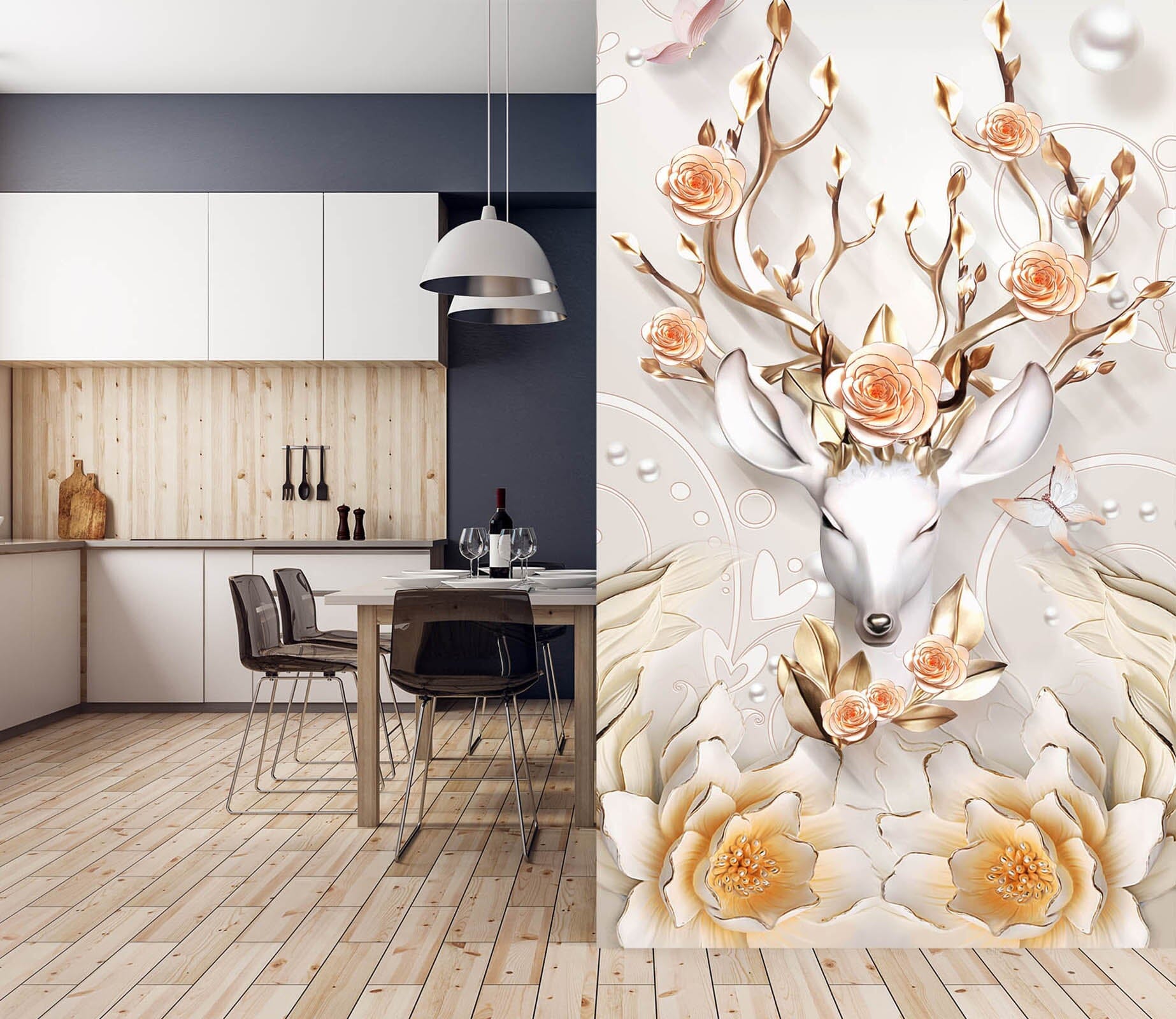 3D Fawn Flowers 1844 Wall Murals Wallpaper AJ Wallpaper 2 