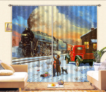 3D Snow Train Station 148 Kevin Walsh Curtain Curtains Drapes