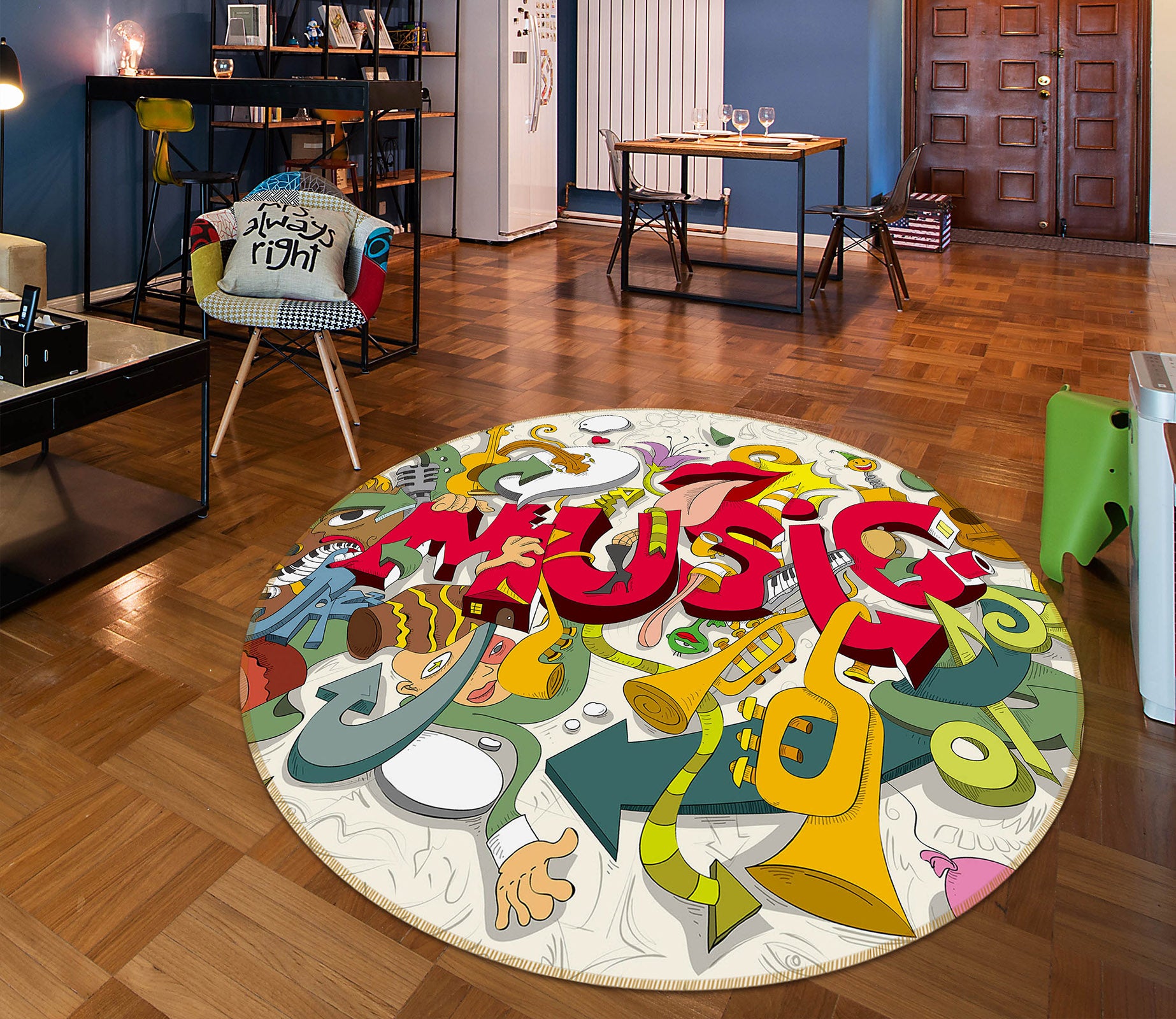 3D Musical Instrument 29062 Round Non Slip Rug Mat