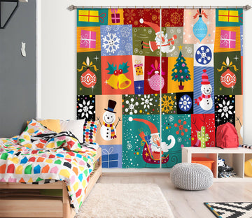 3D Colored Square Santa Tree 52007 Christmas Curtains Drapes Xmas