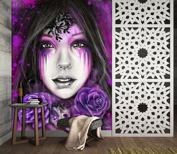 3D Purple Rose Woman 8439 Sheena Pike Wall Mural Wall Murals
