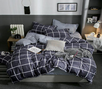 3D Large Black Grid 13031 Bed Pillowcases Quilt