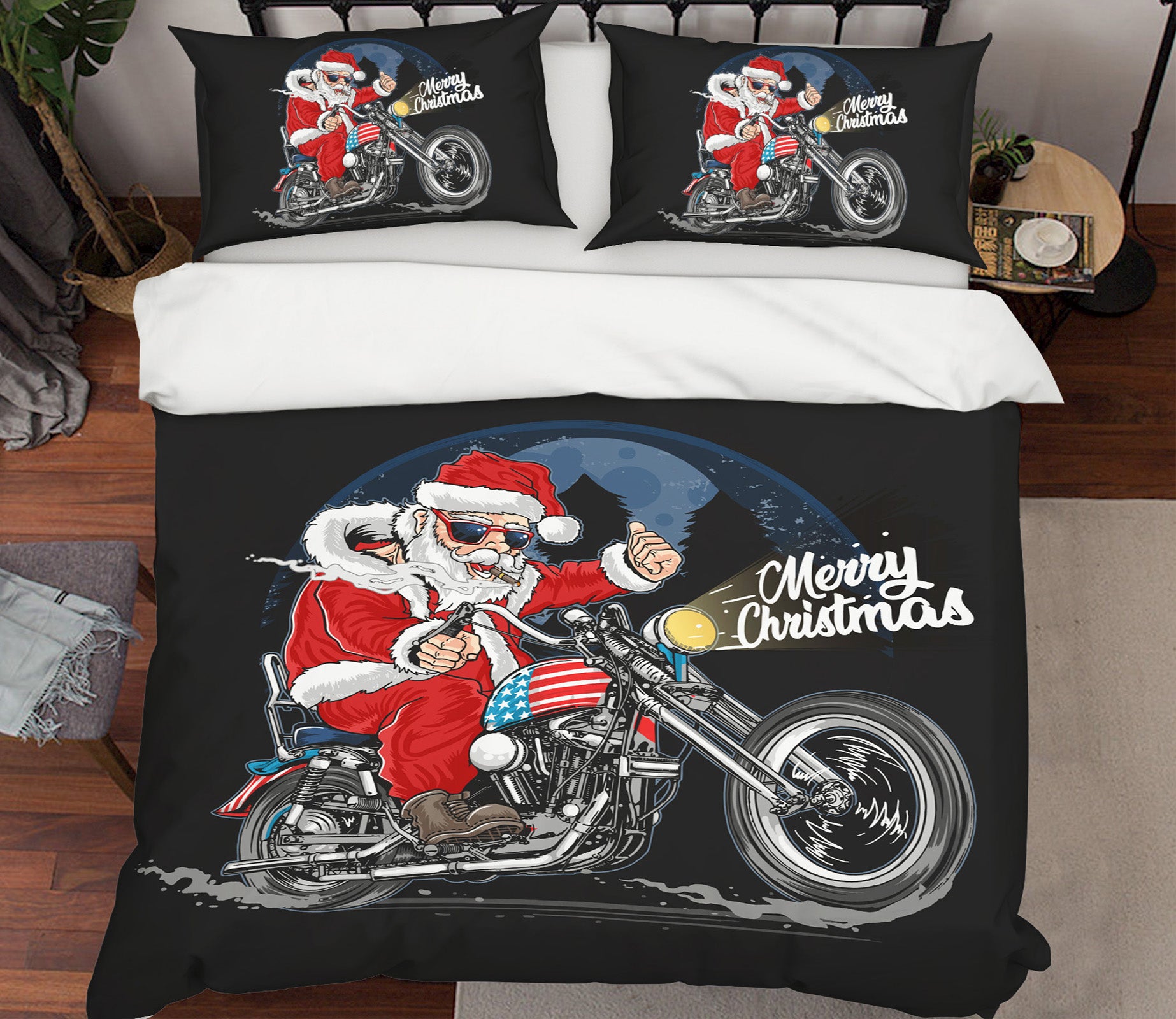 3D Santa Claus Motorcycle 59024 Bed Pillowcases Quilt