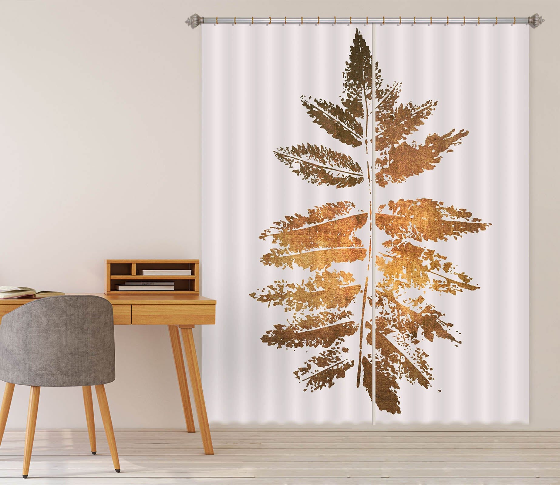 3D Golden Leaf Pattern 1093 Boris Draschoff Curtain Curtains Drapes Curtains AJ Creativity Home 