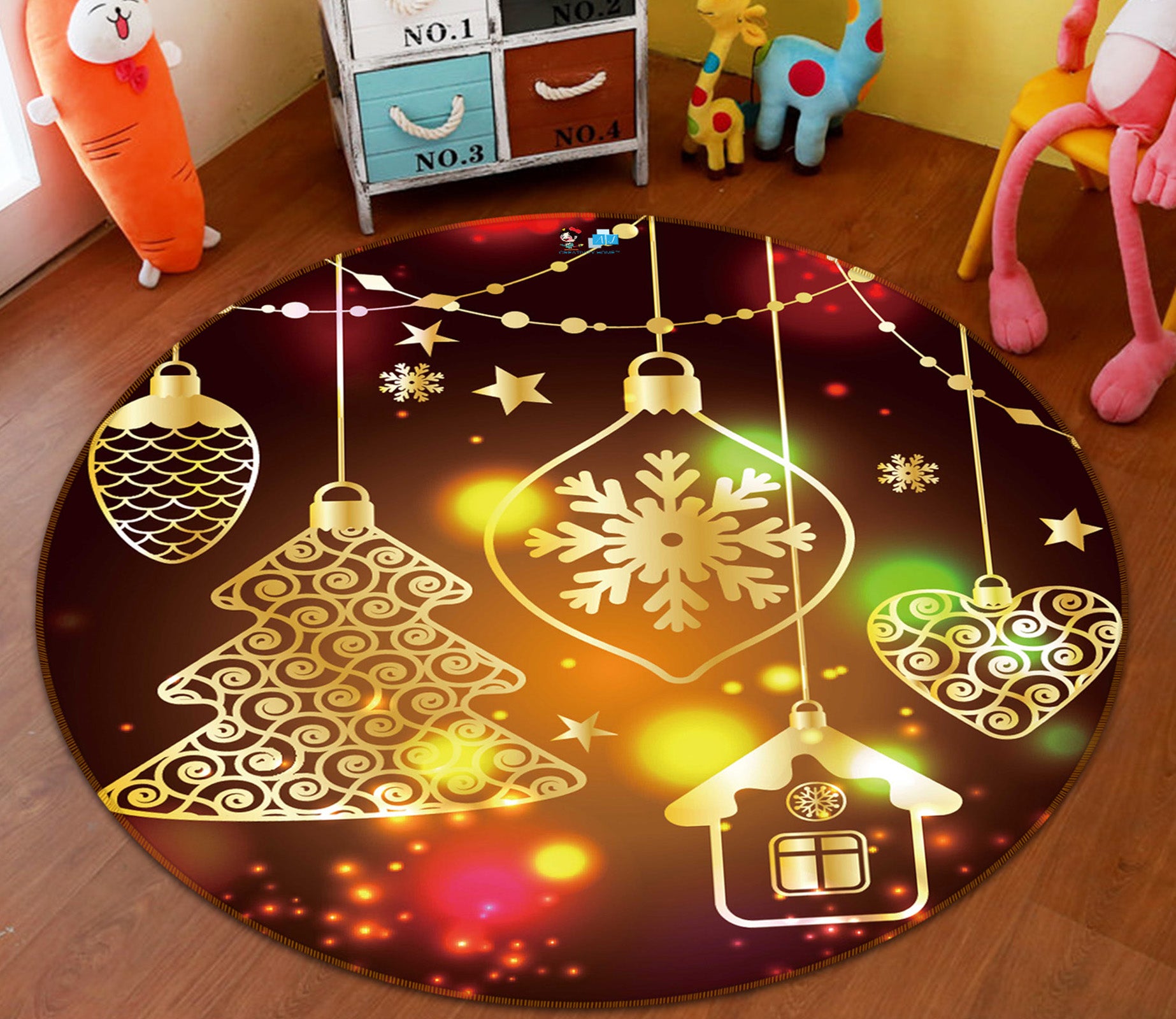 3D String Lights 54145 Christmas Round Non Slip Rug Mat Xmas