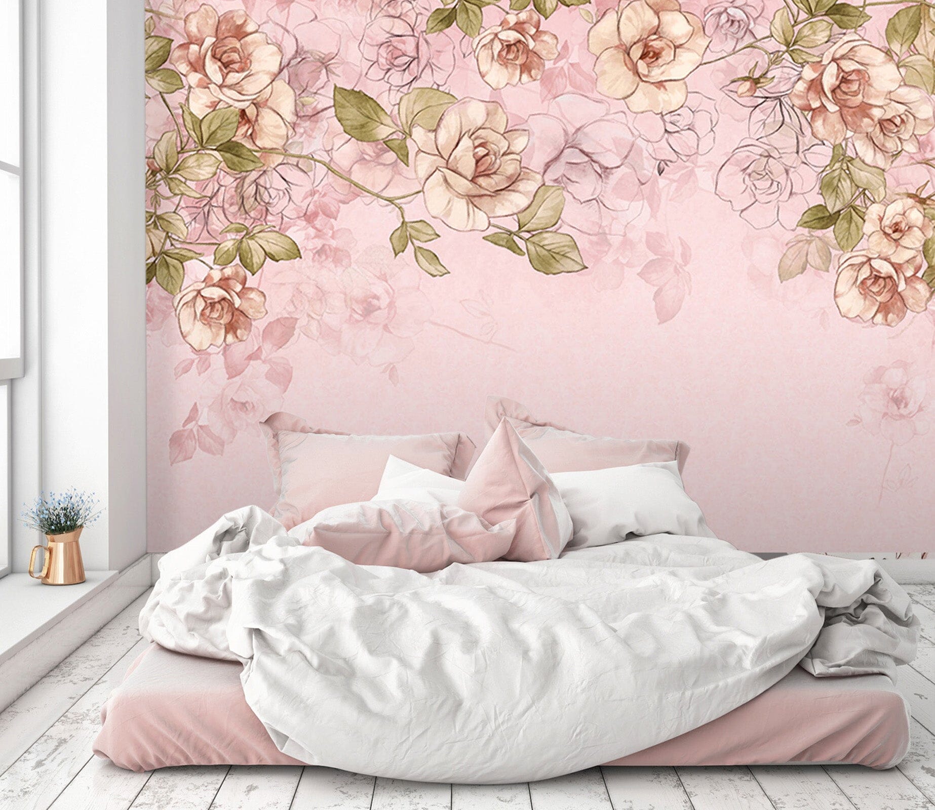 3D Pink Hand Painted Flower 048 Wall Murals Wallpaper AJ Wallpaper 2 