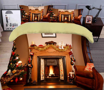 3D Fireplace 45136 Christmas Quilt Duvet Cover Xmas Bed Pillowcases