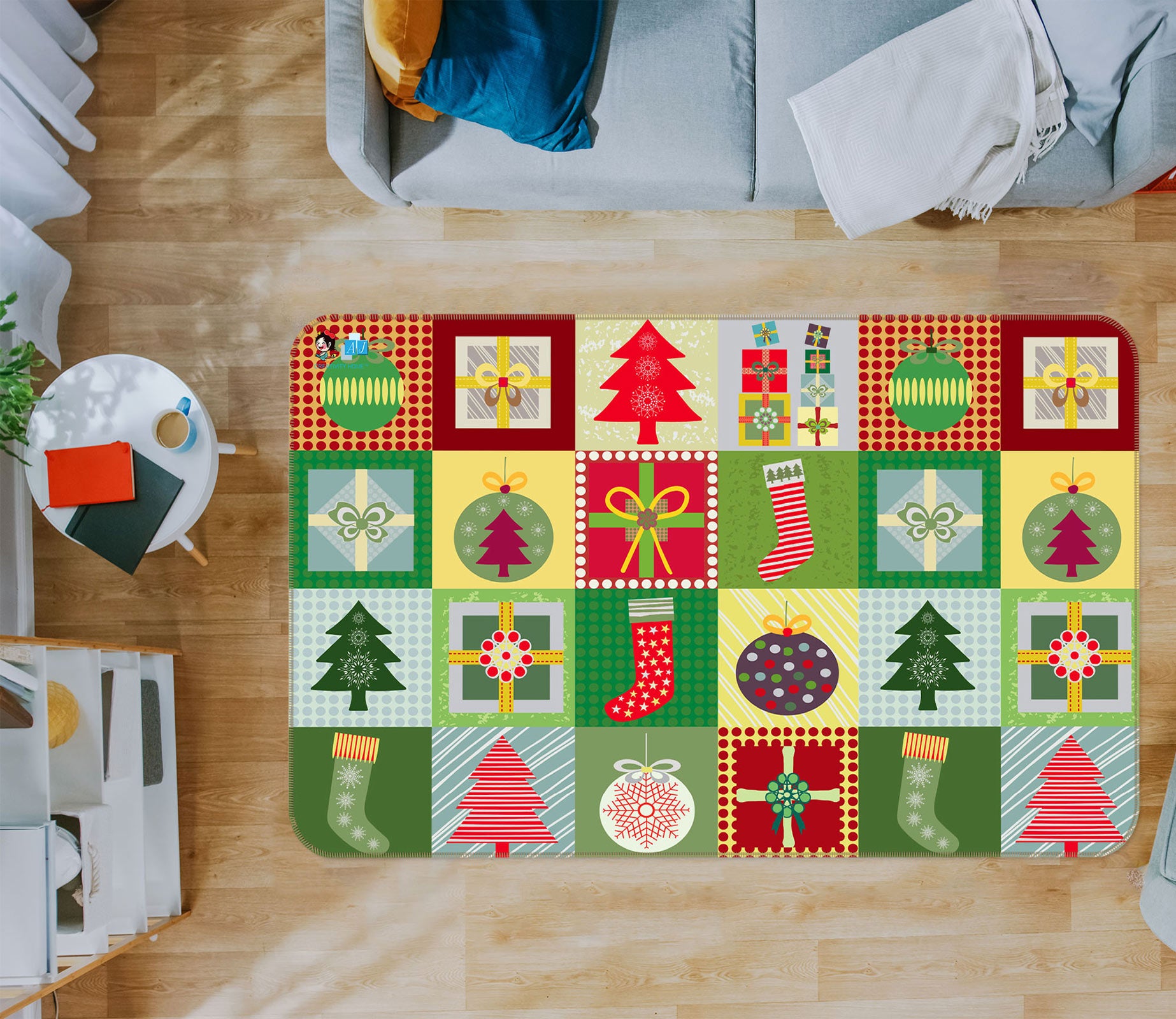 3D Color Square Tree Socks 55002 Christmas Non Slip Rug Mat Xmas