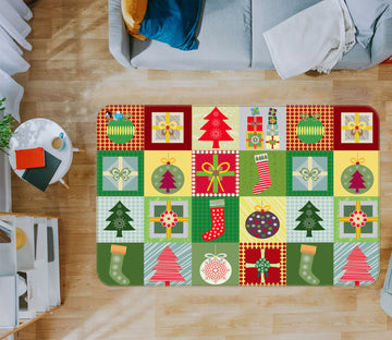 3D Color Square Tree Socks 55002 Christmas Non Slip Rug Mat Xmas