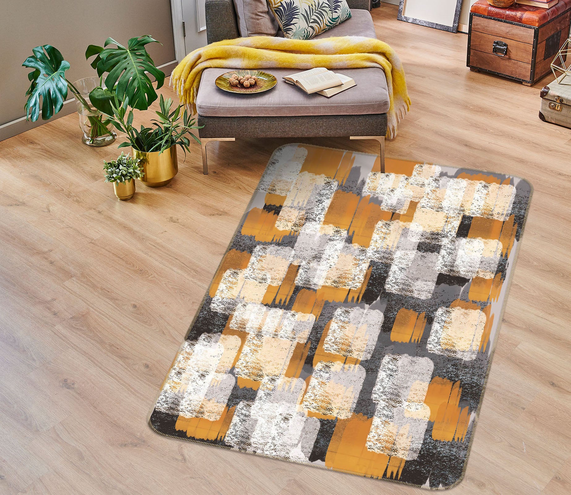 3D Square Pattern 28005 Non Slip Rug Mat