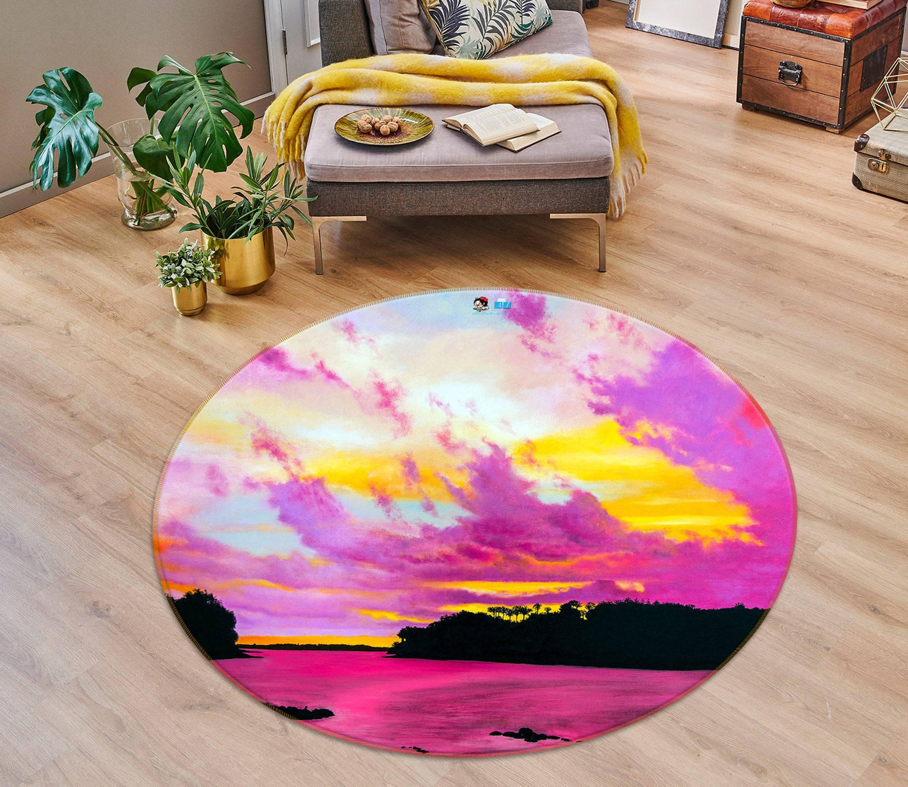 3D Pink Clouds 11089 Matthew Holden Bates Rug Round Non Slip Rug Mat