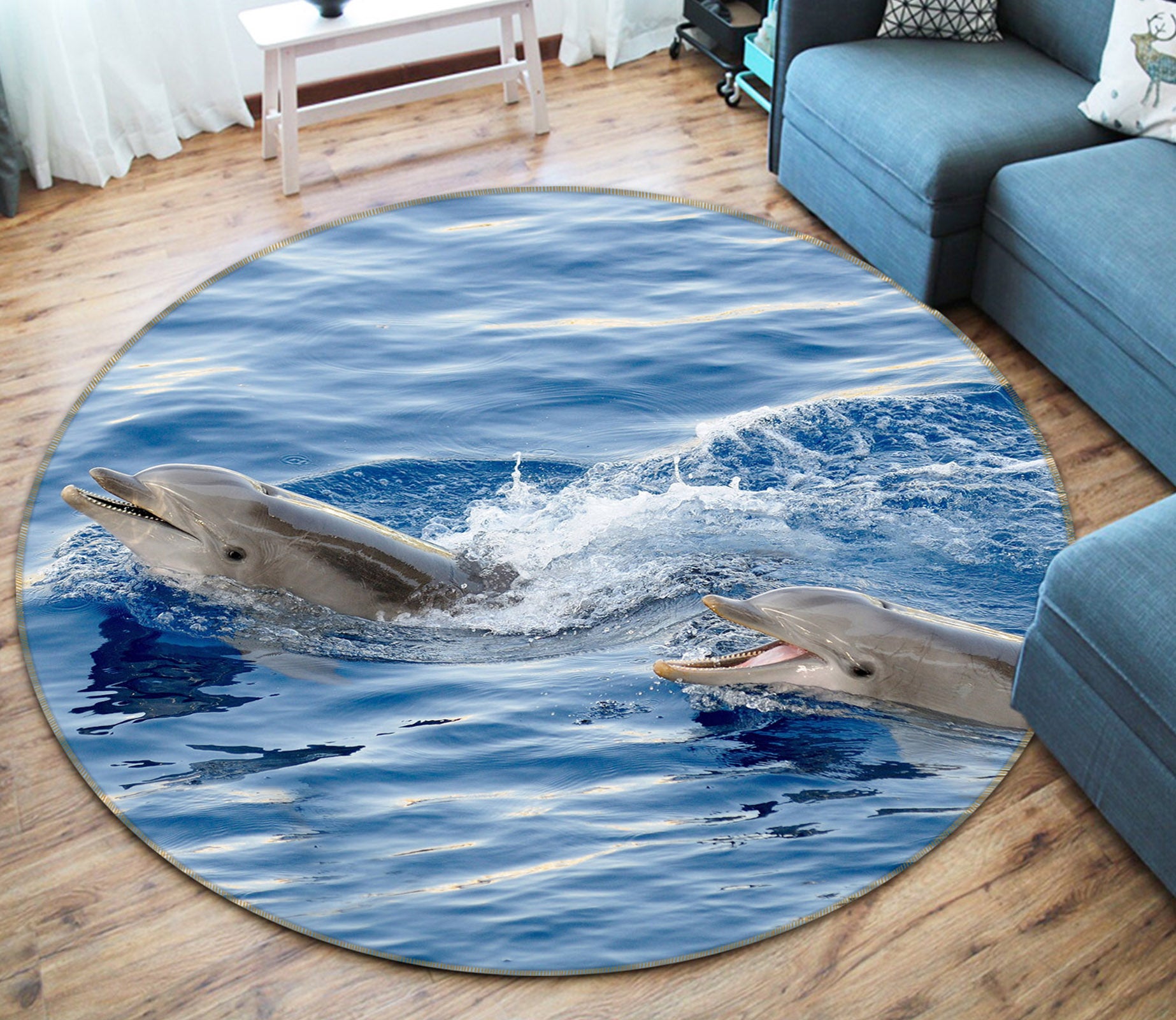 3D Dolphin 71199 Round Non Slip Rug Mat