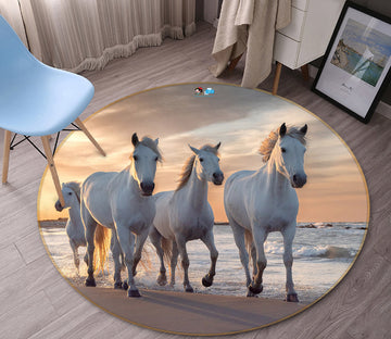 3D Seaside Horse 81151 Round Non Slip Rug Mat