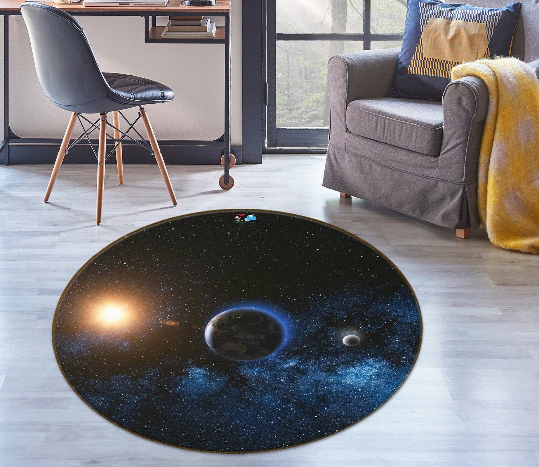 3D Starry Planet 75106 Round Non Slip Rug Mat
