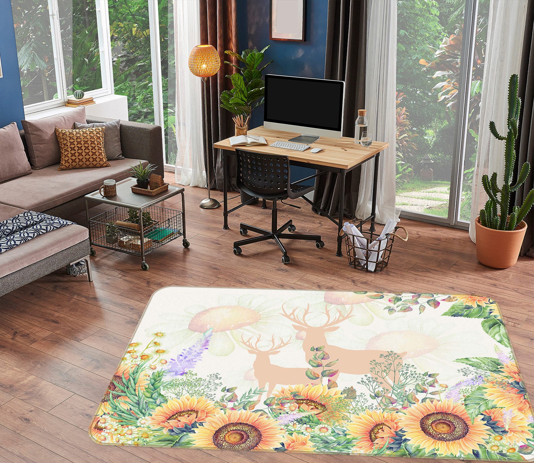 3D Sunflower Deer 77036 Non Slip Rug Mat