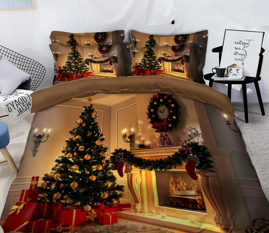 3D Fireplace 45091 Christmas Quilt Duvet Cover Xmas Bed Pillowcases