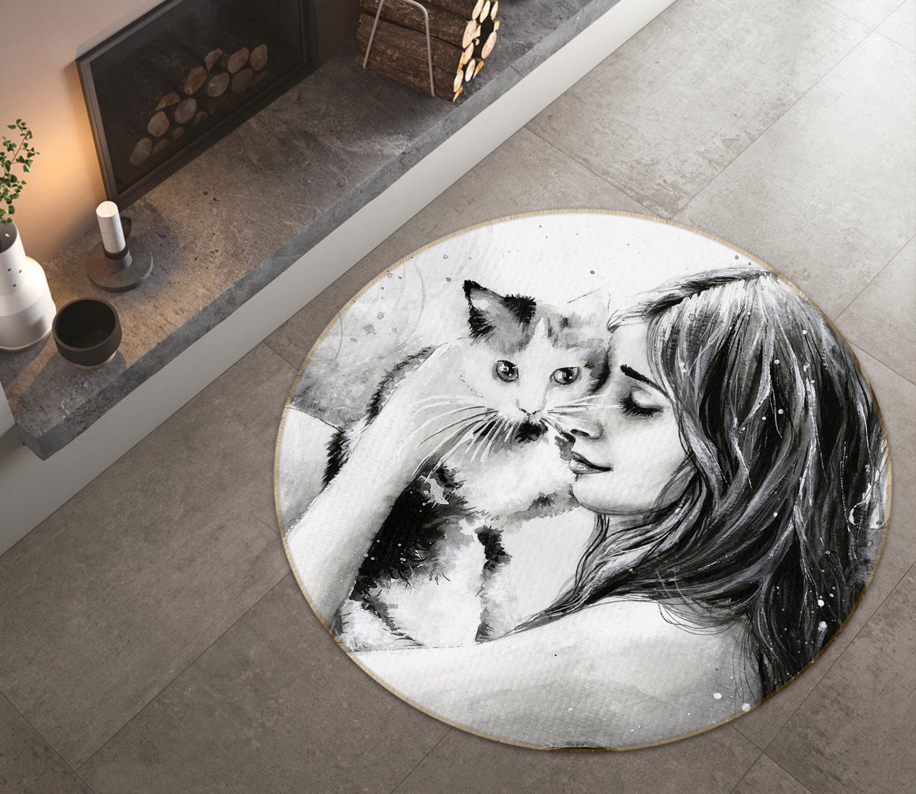 3D Cat Beauty 37001 Round Non Slip Rug Mat