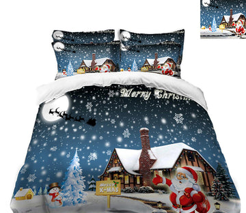 3D Snowy Santa's House 45075 Christmas Quilt Duvet Cover Xmas Bed Pillowcases