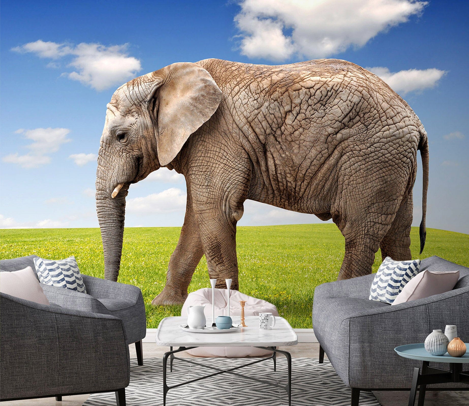 3D Elephant Lawn 393 Wall Murals Wallpaper AJ Wallpaper 2 