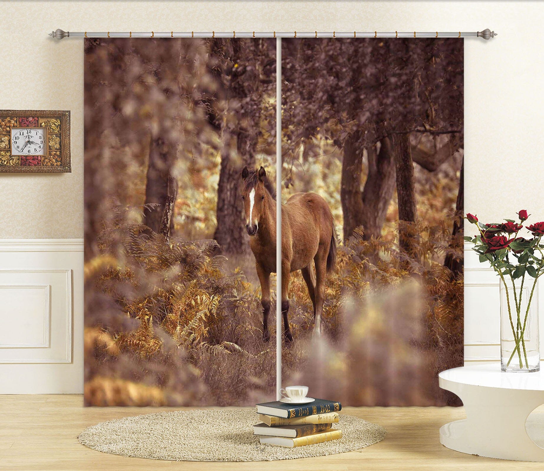 3D Forest Horse 206 Assaf Frank Curtain Curtains Drapes Curtains AJ Creativity Home 