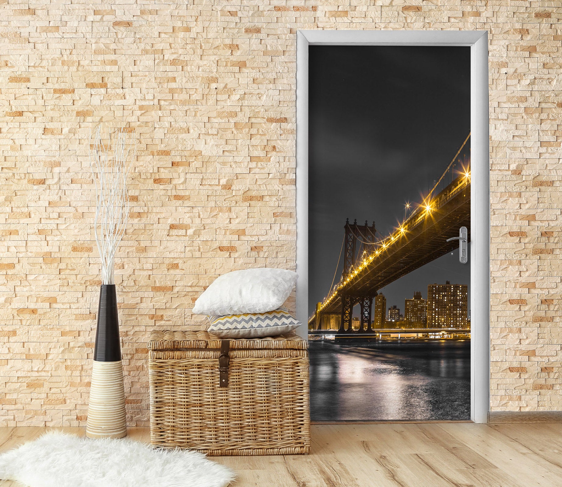 3D Night Bridge 101142 Assaf Frank Door Mural