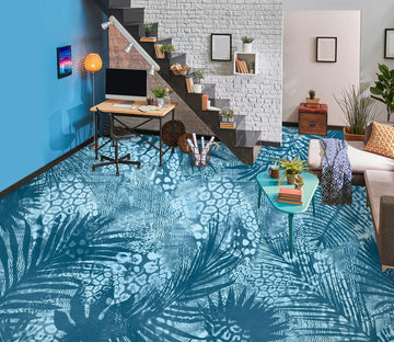 3D Blue Leaves Pattern 102118 Andrea Haase Floor Mural