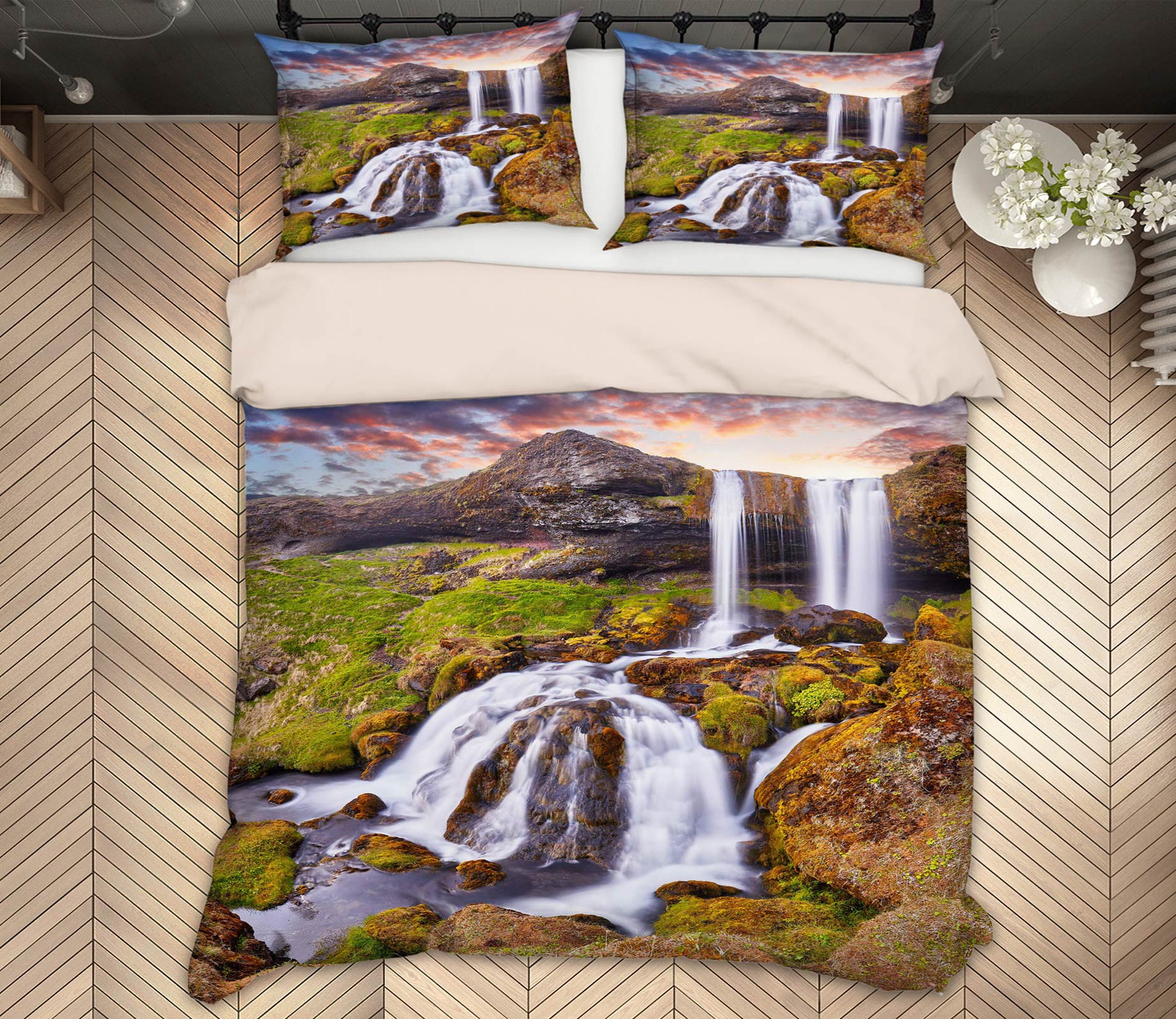 3D Waterfall Stone 15184 Bed Pillowcases Quilt